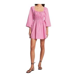 Faithfull The Brand Paloma Cotton Mini Dress in Pink Stripe Size 8